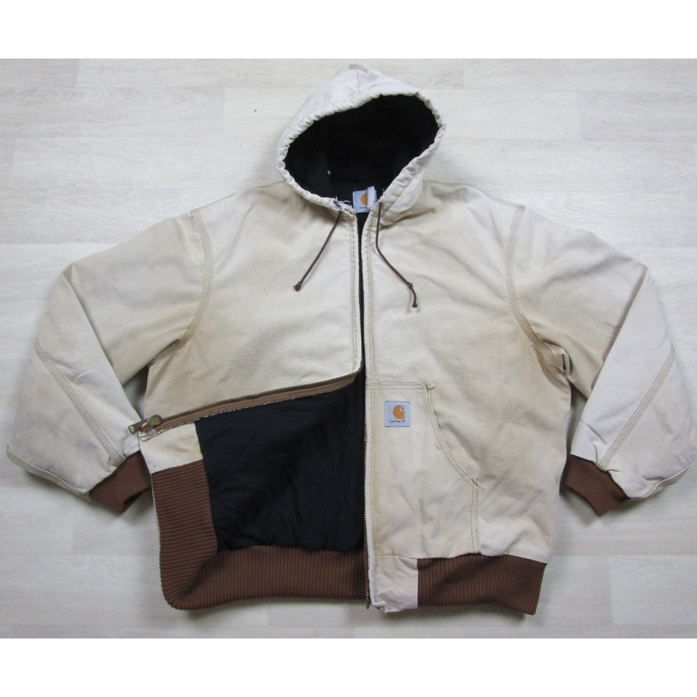 Vintage Y2K Carhartt J130 NAT Active Jacket (XL) Distressed Natural Cream Canvas